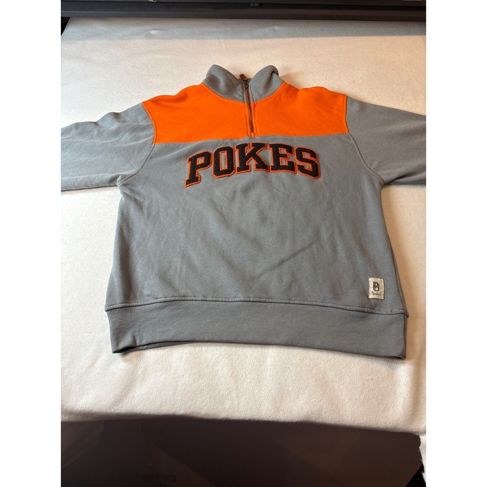 Pressbox Pokes Sweatshirt Womens Medium Grey Orange Ex NCAA OSU Q-Zip